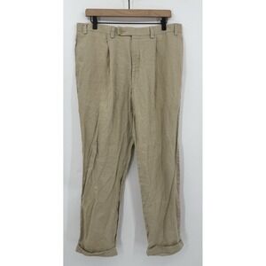 Calvin Klein Pants Mens 36 Beige Linen Pleated Cuff Dress Casual Vacation Party